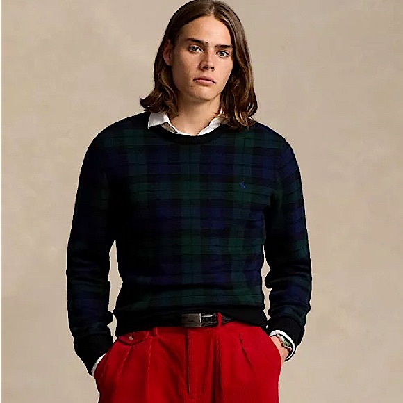Polo Ralph Lauren Other - POLO RALPH LAUREN Men’s Blue and Green Plaid Washable Wool Crewneck Sweater XL